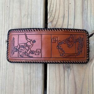 Vintage Hand Tooled Leather Wallet Square Dancing Bifold Handmade Western 90s